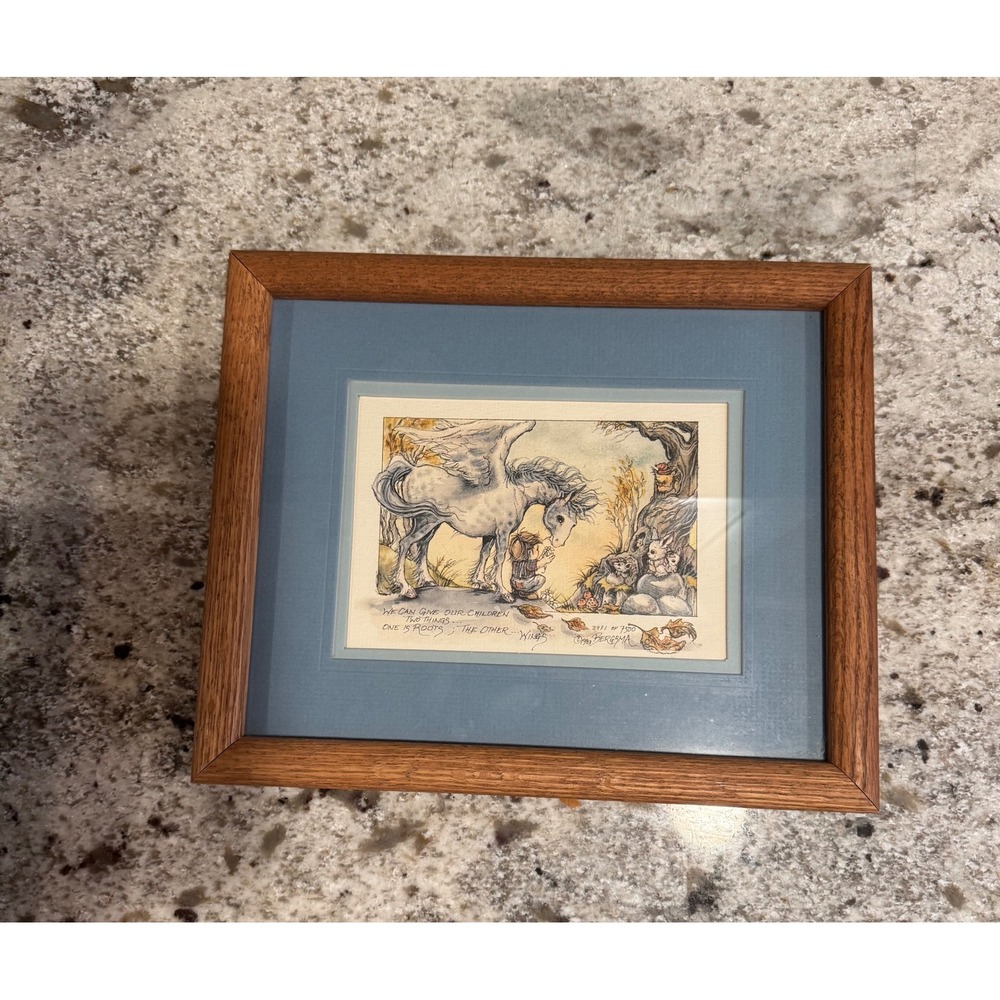 Jody Bergsma Roots & Wings Framed Lithograph Pegasus Art 3971/7500 1983 Vintage